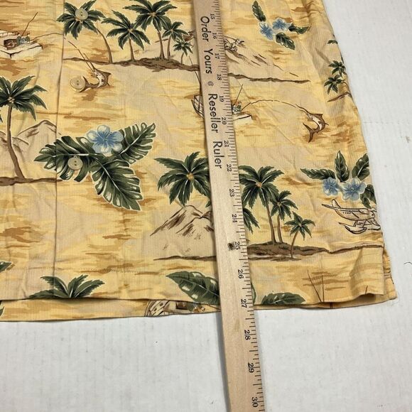 LL Bean Mens Tropical Button Up Camp Shirt Short Palm Tree Short Sleeve Small - Picture 6 of 10